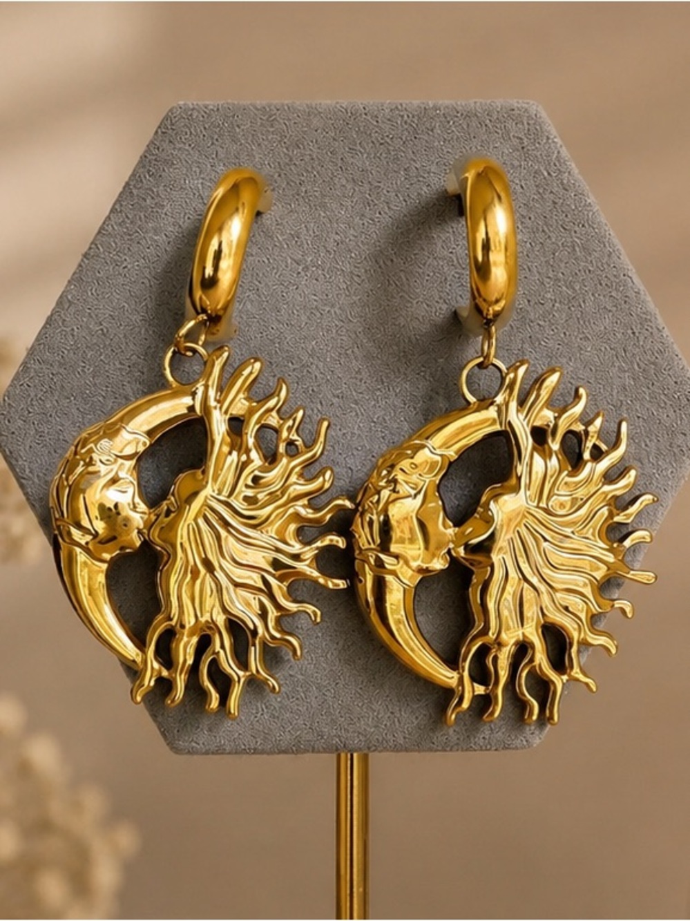 Sun and Moon Celestial Drop Earrings